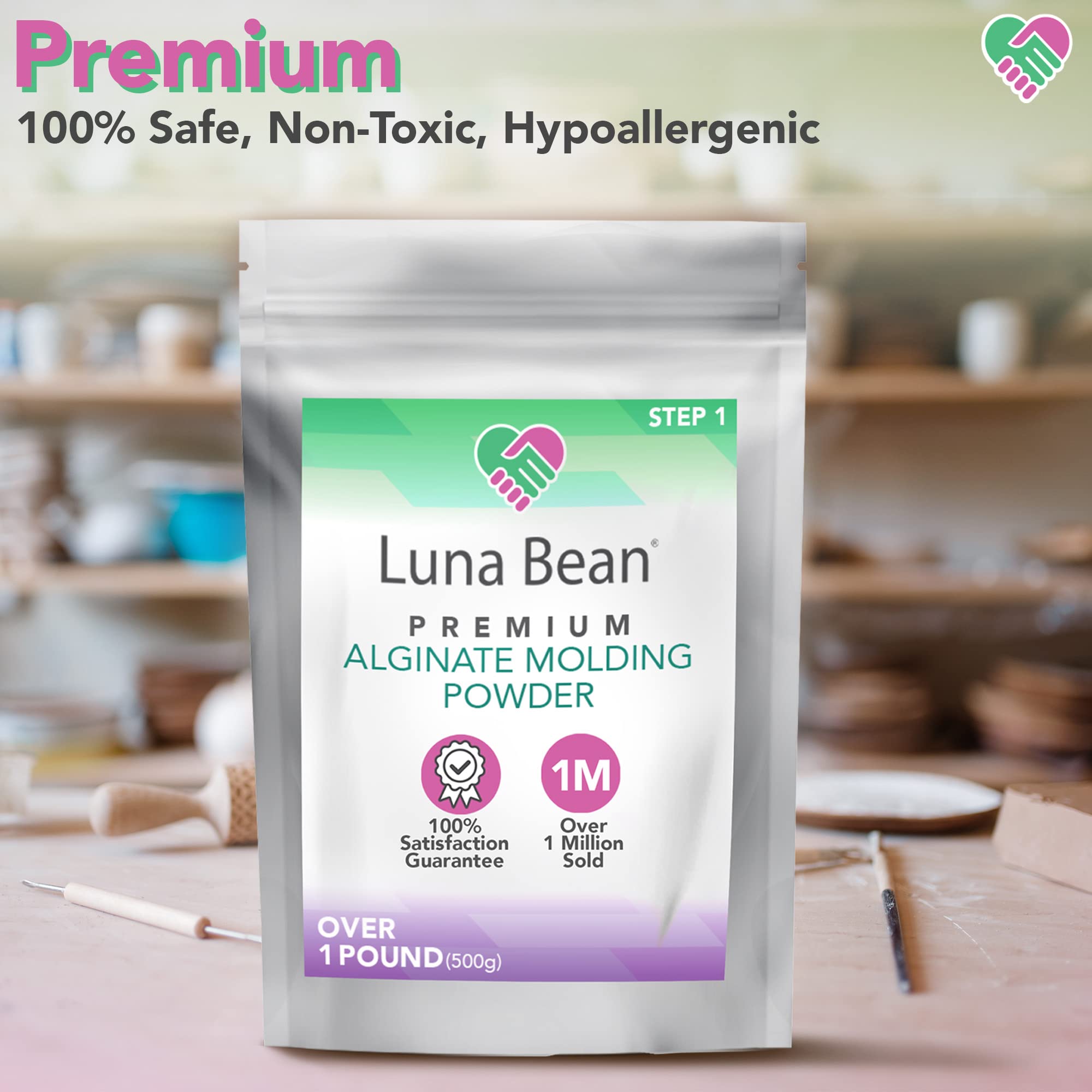 Casting Keepsakes Luna Bean Alginate Molding Powder Refill for Hand Casting Kit - Non-Toxic Alginate Material 1 lb (450g) - Perfect for Anniversaries, Couples, Birthdays & Family Activities