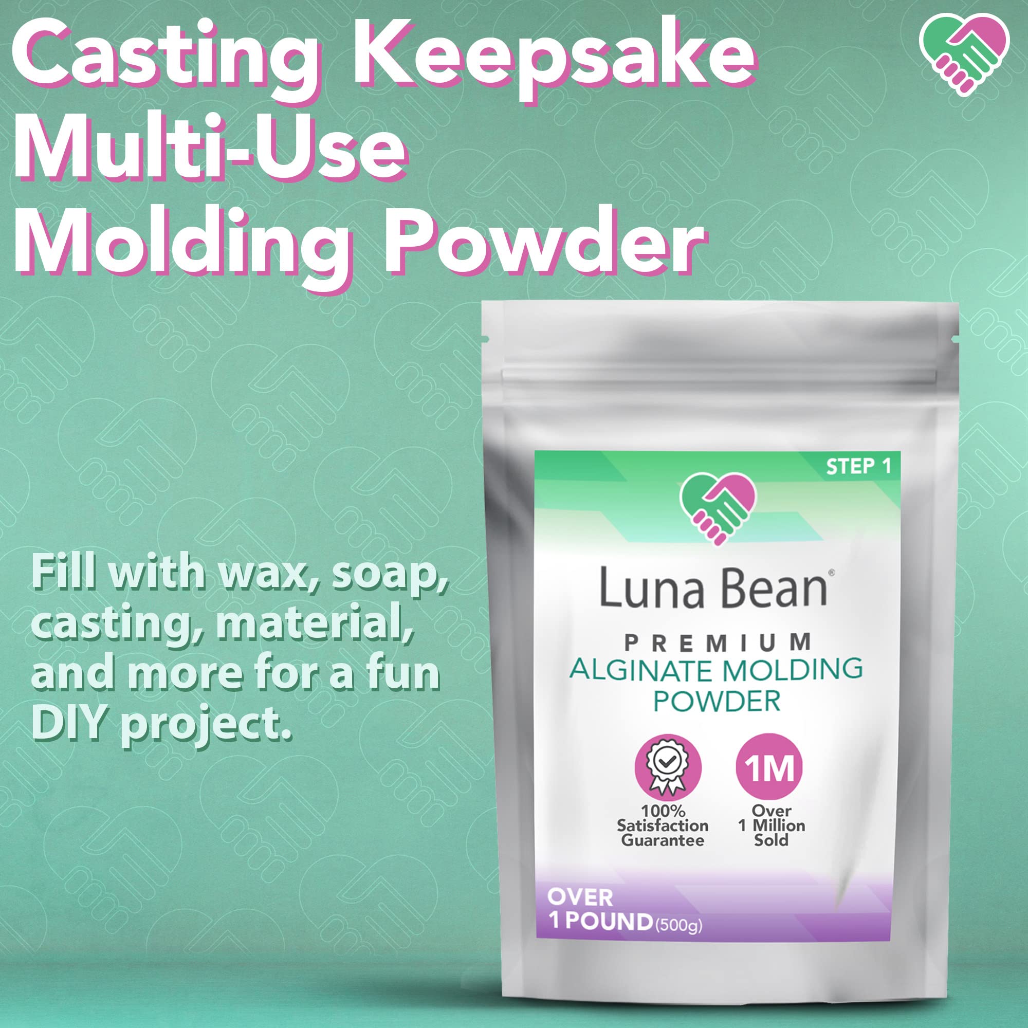 Casting Keepsakes Luna Bean Alginate Molding Powder Refill for Hand Casting Kit - Non-Toxic Alginate Material 1 lb (450g) - Perfect for Anniversaries, Couples, Birthdays & Family Activities
