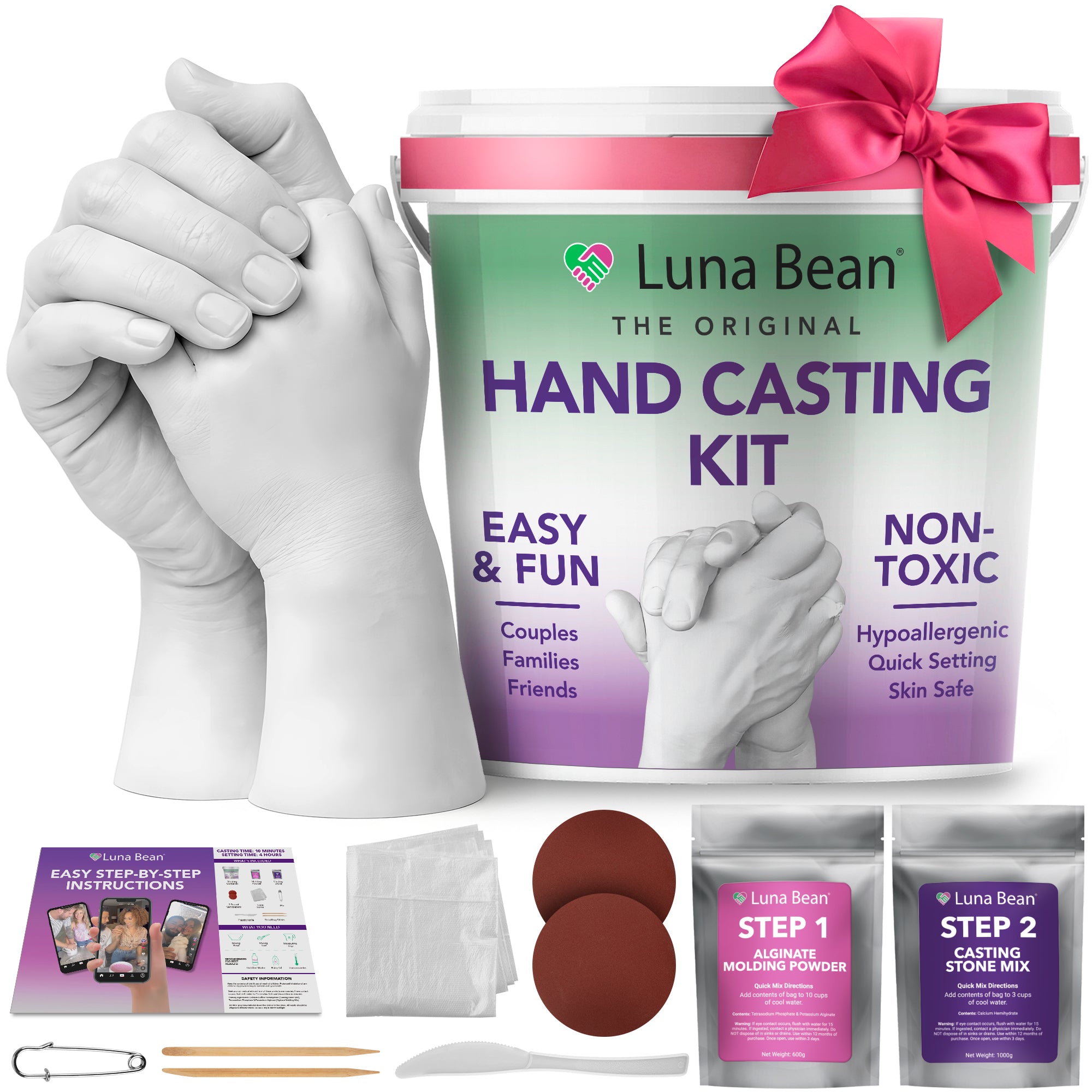 Luna Bean Hand Casting Kit – The Original Hand Mold Kit – Mothers Day Gifts for Mom - Anniversary Engagement Gifts for Women Men Couples Wife Boyfriend Girlfriend Wedding Bridal Shower