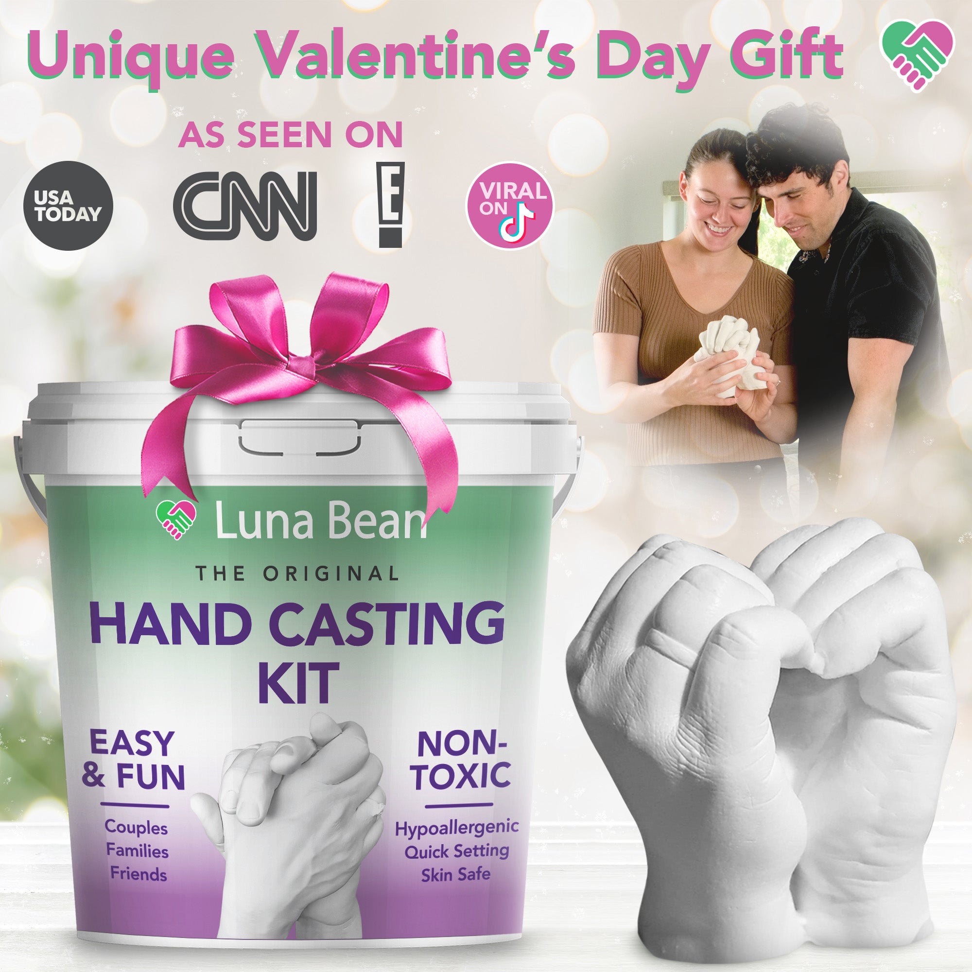 Luna Bean Hand Casting Kit – The Original Hand Mold Kit for Couples – Valentines Day Gifts for Her and Him - Anniversary Engagement Gifts for Women Men Mom Wife Boyfriend Girlfriend Wedding Bridal