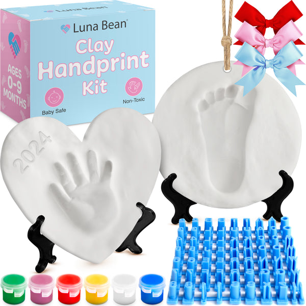 Luna Bean Baby Handprint & Baby Footprint Kit - Fun & Easy DIY Ornament Baby Keepsake Kit for Baby Boys & Girls, Newborn Gift, Baby's First Christmas, New Mom Gifts, Baby Shower Registry, Holiday