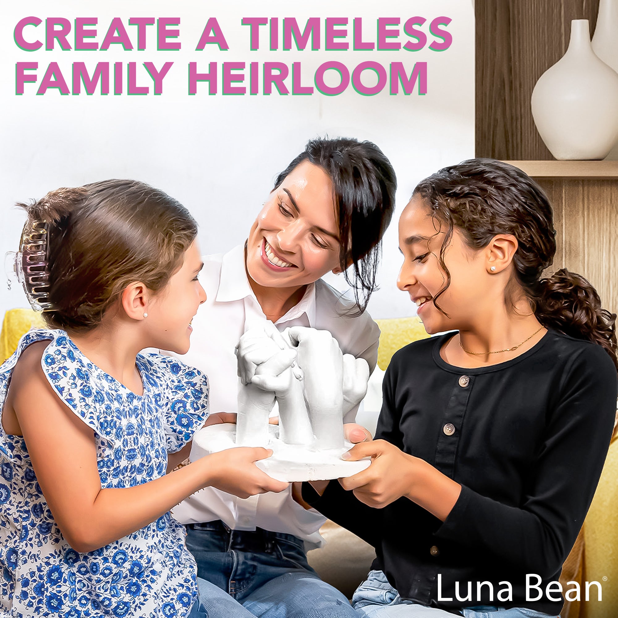 Luna Bean XL Family Hand Casting Kit – Extra Large Hand Mold Kit for Families, Casts Up to 6 Hands – Unique Family Gifts Ideas, Parents, Grandparents & Keepsake Memorial