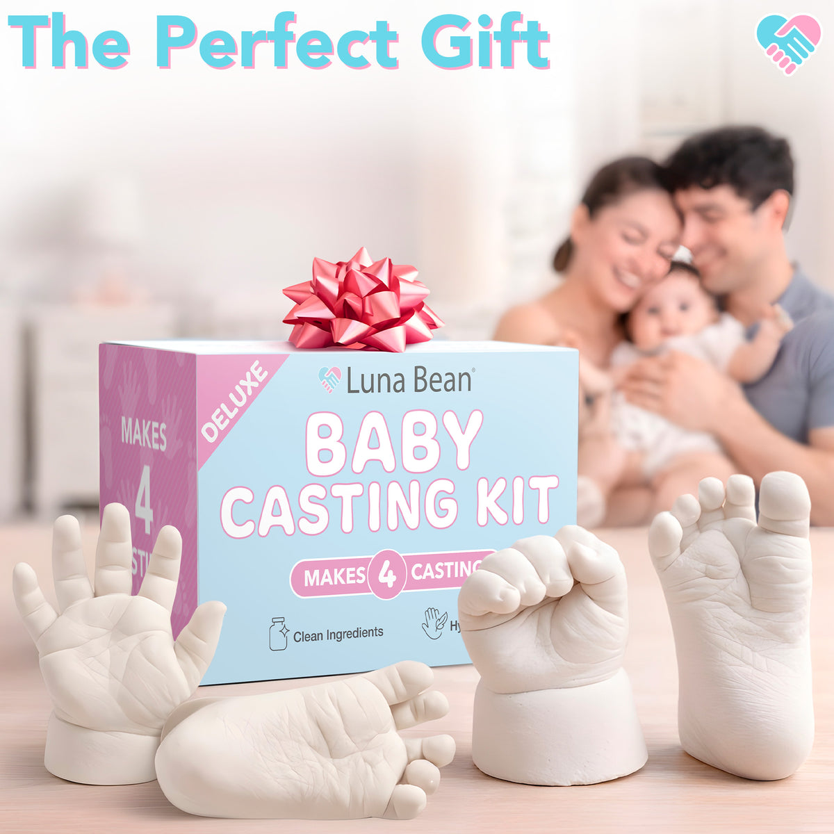 Luna Bean Baby Casting Kit - Hand & Foot Keepsake Mold, 4pc, New Mom Gift The original baby casting kit - captures newborn hand & foot forever. Non-toxic. Makes 2 sets: one to keep, one to gift