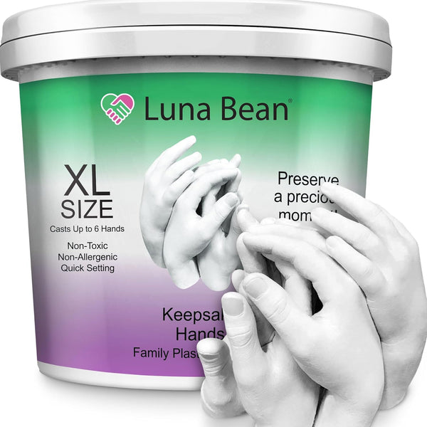 Luna Bean Huge Oversize XL Family Hand Casting Kit - Big Size Hand Molding Kit - Casts 6 Hands Comfortably Adults & Kids, Plaster Clay Craft Gifts for Family Kids Valentines Day Gift Ideas Him Her