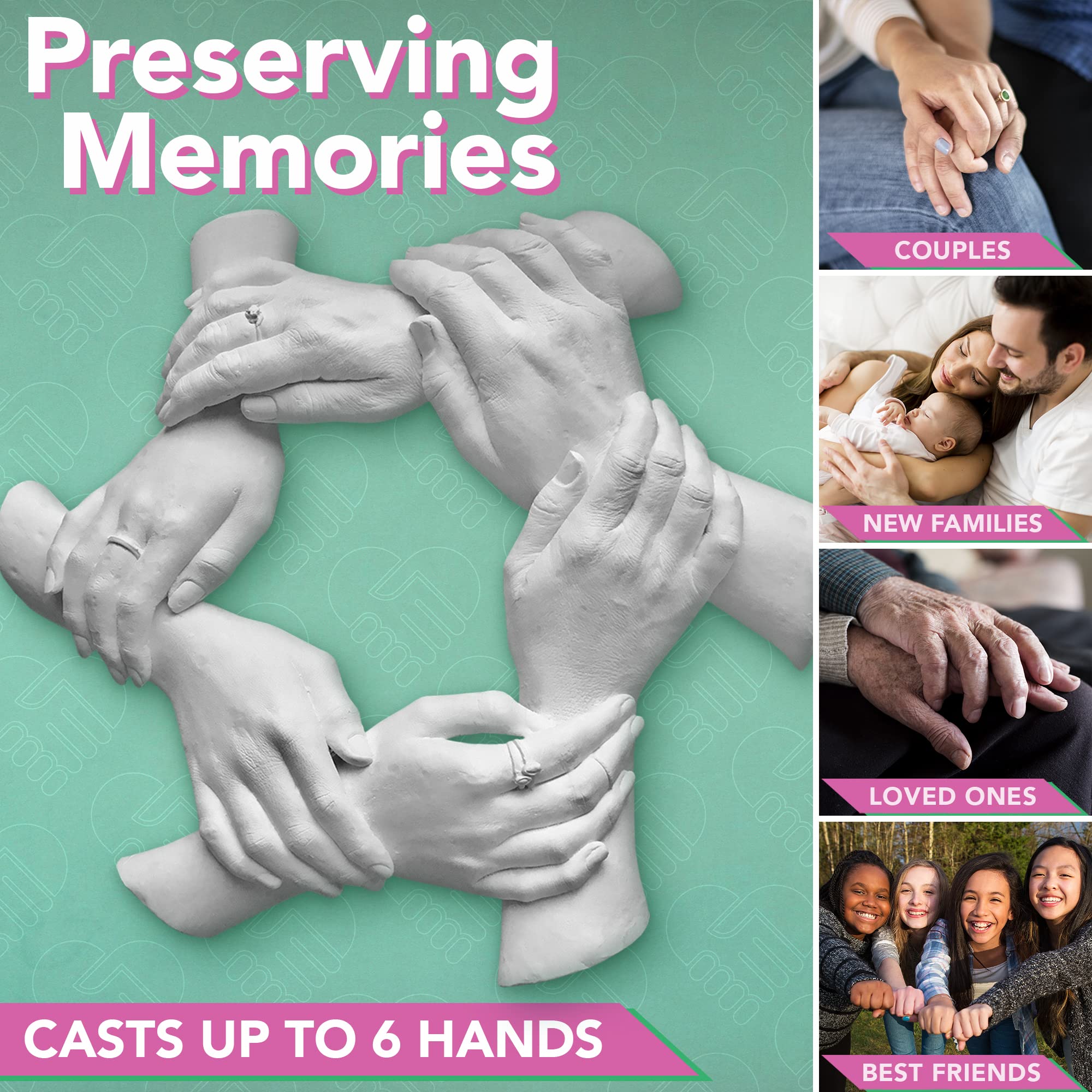 Luna Bean Keepsake Hands Casting Kit - Family Hand Mold, Clasped Group Hand  Sculpture Kit & Molding Kit - Crafts For Adults & Kids Diy (cast Up To 6