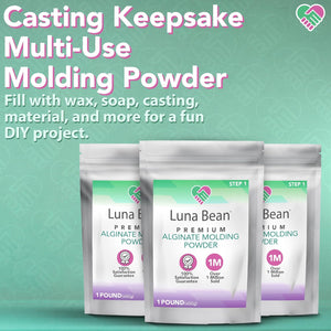 Casting Keepsakes Luna Bean Alginate Molding Powder Refill for Hand Casting Kit - Non-Toxic, Fast Setting - 3 lb (1,350g) - Anniversaries, Birthdays, Family Activities, Couples