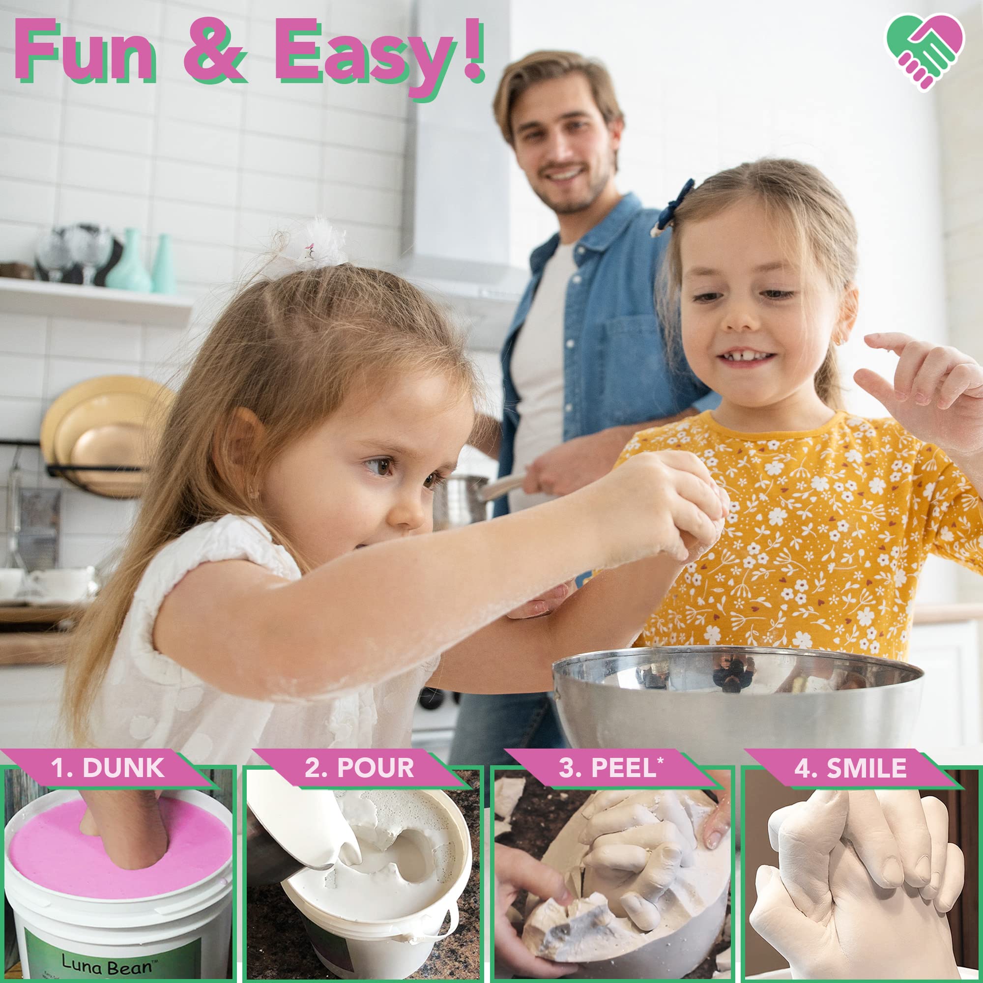 Luna Bean Ring of Hands Hand Casting Kit – Free Form Tabletop Group Size  Hand Molding Kit for Family & Friends – Casts 4 Hands Adults & Kids, Unique  Mother's Da…