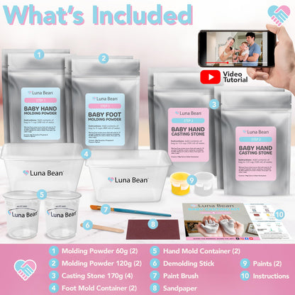 Luna Bean Baby Casting Kit - Hand &amp; Foot Keepsake Mold, 4pc, New Mom Gift The original baby casting kit - captures newborn hand &amp; foot forever. Non-toxic. Makes 2 sets: one to keep, one to gift