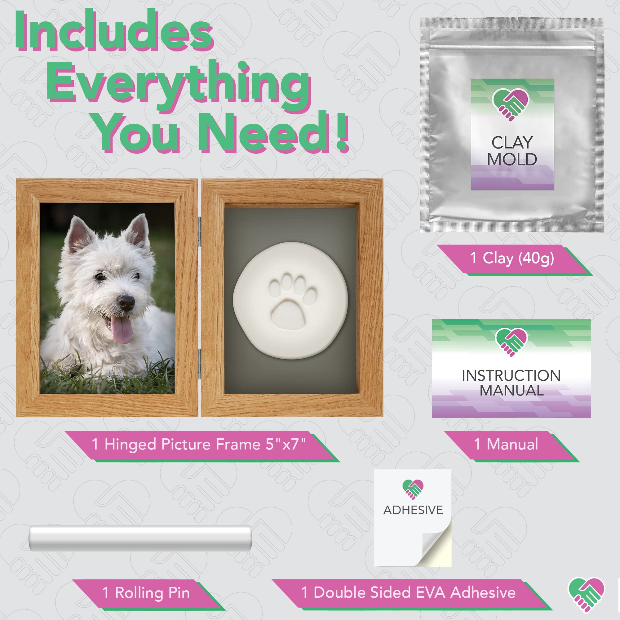 Luna Bean Kit d'empreintes de pattes de chien ou de chat en argile avec  cadre photo souvenir et coffret cadeau – Cadeaux pour les amoureux des  chiens