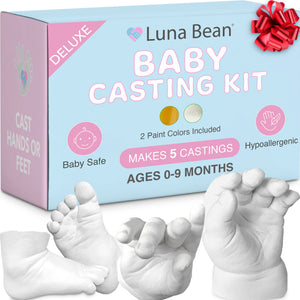Luna Bean Baby Keepsake Hand Casting Kit - Plaster Hand Mold Casting Kit  for Infant Hand & Foot Mold - Baby Casting Kit for First Birthday,  Christmas & Newborn Gifts - (Clear
