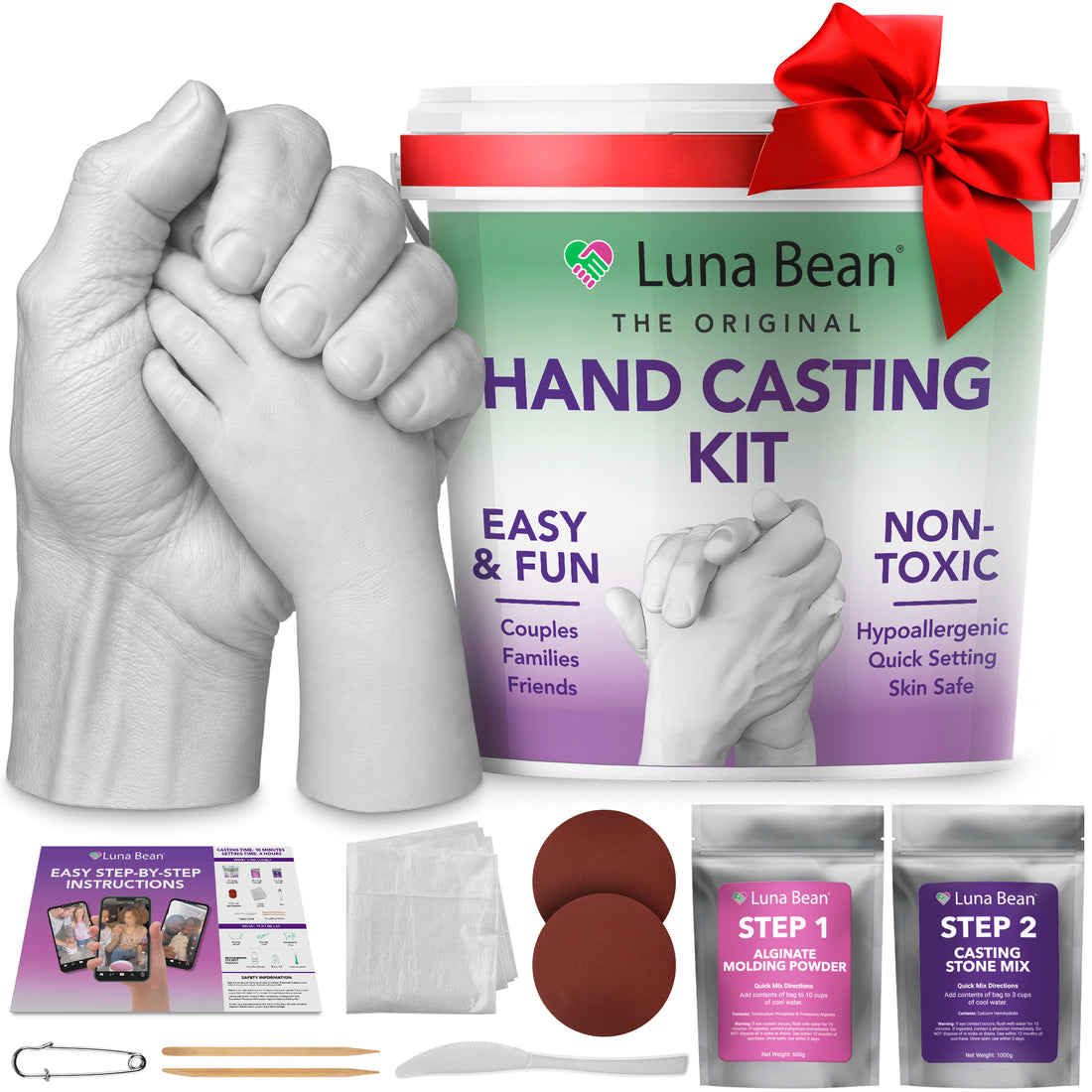 Luna Bean Hand Casting Kit – The Original Hand Mold Kit for Couples – Gifts for Him and Her - Anniversary Engagement Birthday Gifts for Women Men Mom Wife Boyfriend Girlfriend Wedding Bridal Shower