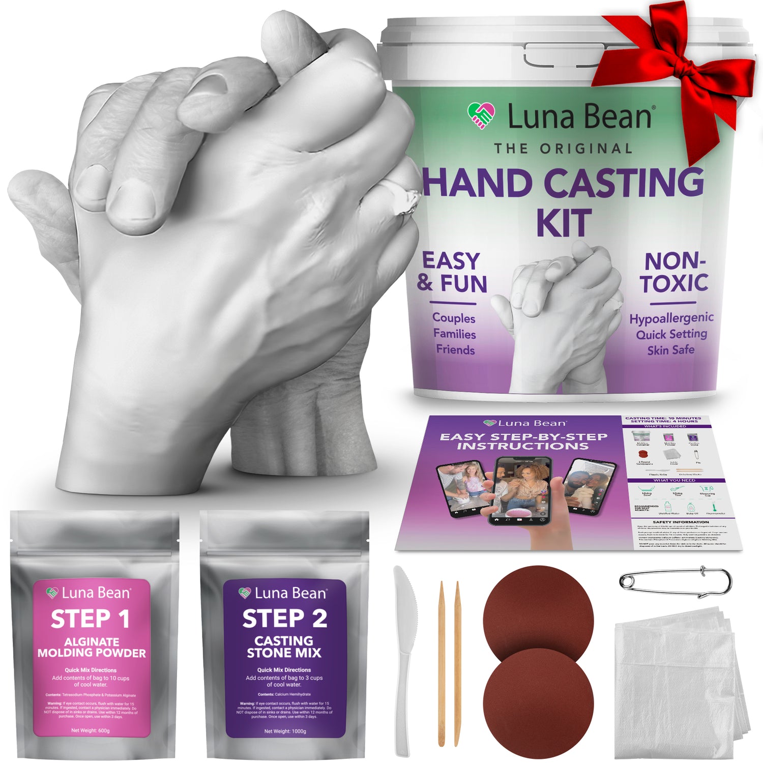 Luna Bean Hand Casting Kit – The Original Hand Mold Kit for Couples – Gifts for Him and Her - Anniversary Engagement Birthday Gifts for Women Men Mom Wife Boyfriend Girlfriend Wedding Bridal Shower