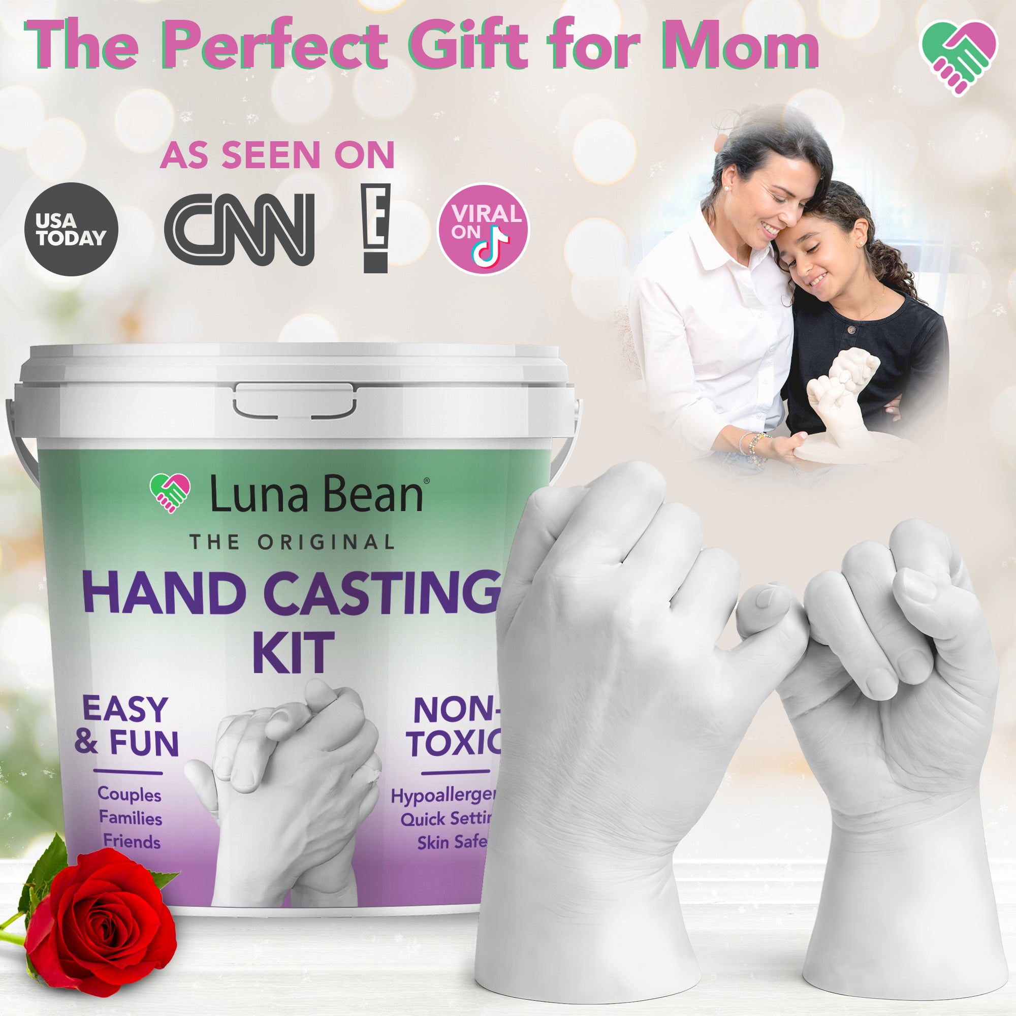 Luna Bean Hand Casting Kit – The Original Hand Mold Kit – Mothers Day Gifts for Mom - Anniversary Engagement Gifts for Women Men Couples Wife Boyfriend Girlfriend Wedding Bridal Shower