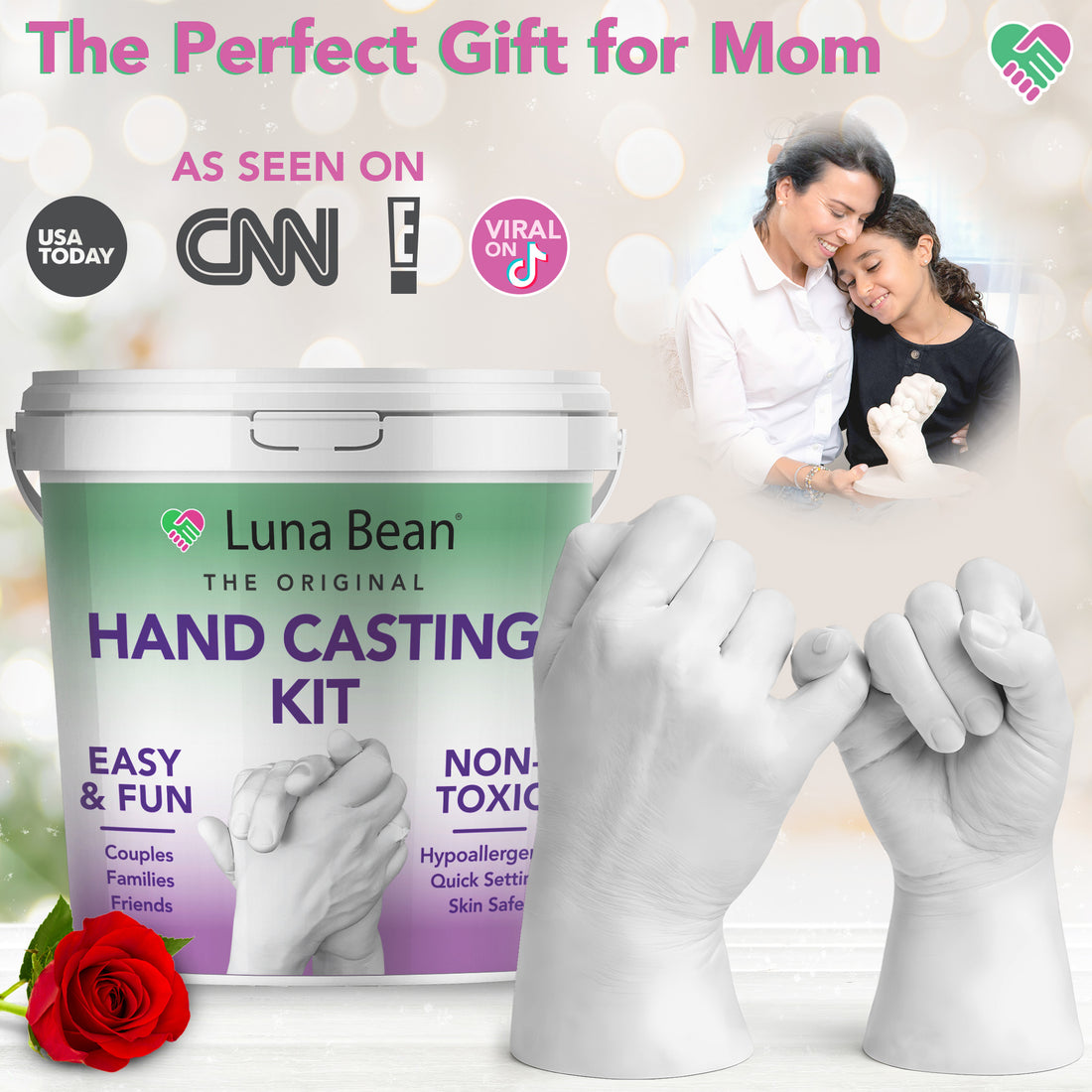 Luna Bean Hand Casting Kit – The Original Hand Mold Kit – Mothers Day Gifts for Mom - Anniversary Engagement Gifts for Women Men Wife Boyfriend Girlfriend Wedding Bridal Shower