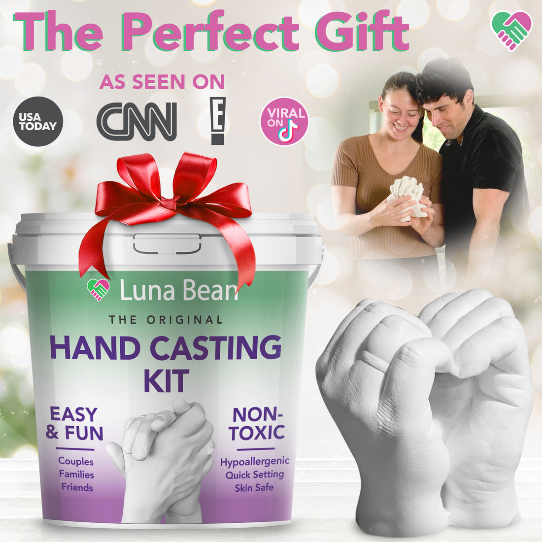 Luna Bean Hand Casting Kit – The Original Hand Mold Kit for Couples – Gifts for Him and Her - Anniversary Engagement Birthday Gifts for Women Men Mom Wife Boyfriend Girlfriend Wedding Bridal Shower