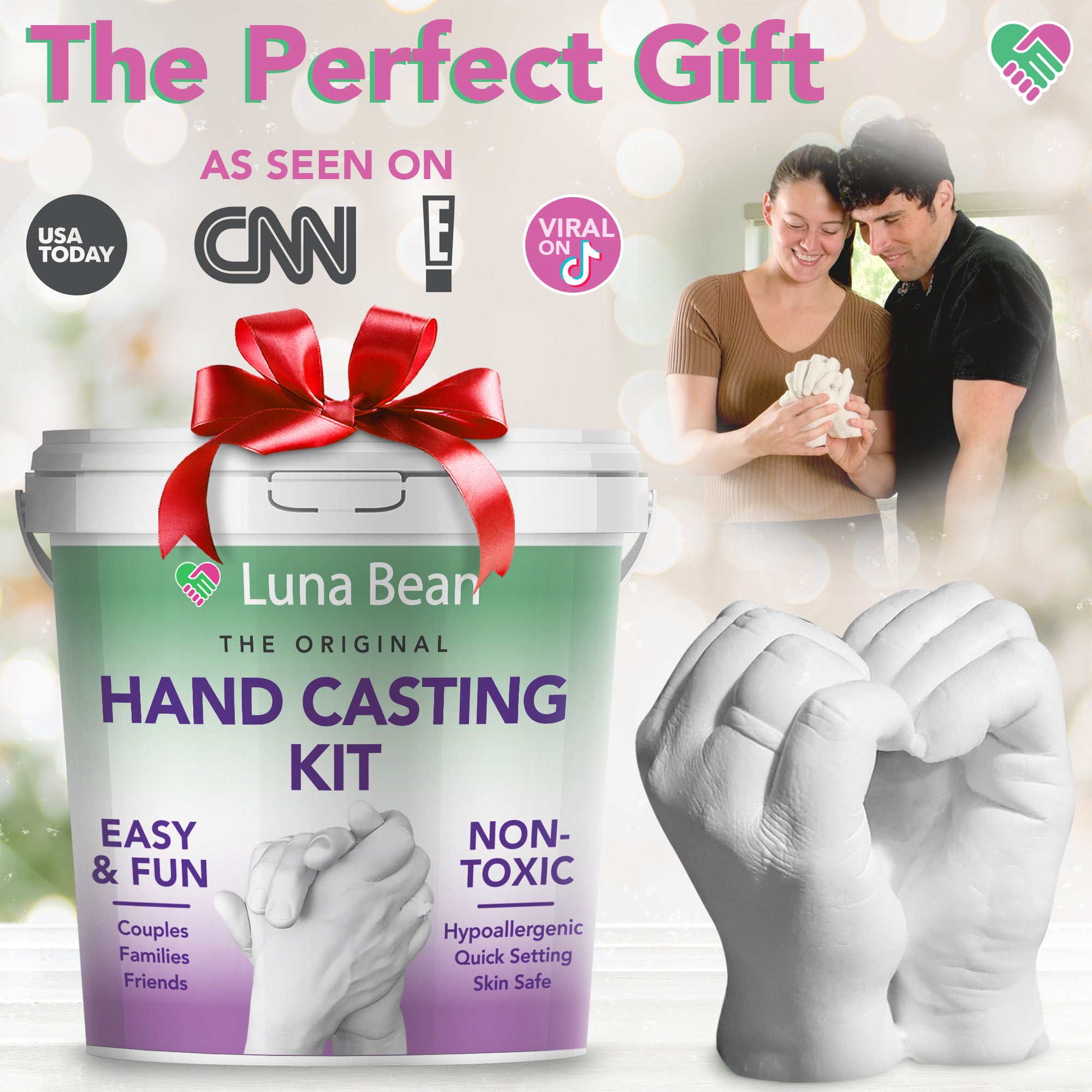 Luna Bean Hand Casting Kit – The Original Hand Mold Kit for Couples – Gifts for Him and Her - Anniversary Engagement Birthday Gifts for Women Men Mom Wife Boyfriend Girlfriend Wedding Bridal Shower