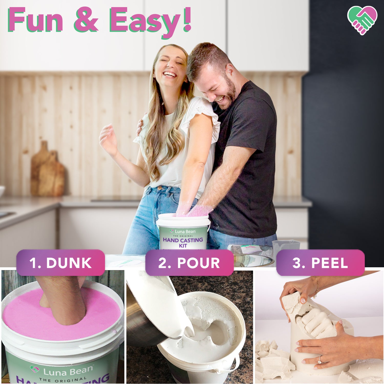 Luna Bean Hand Casting Kit – The Original Hand Mold Kit for Couples – Gifts for Him and Her - Anniversary Engagement Birthday Gifts for Women Men Mom Wife Boyfriend Girlfriend Wedding Bridal Shower
