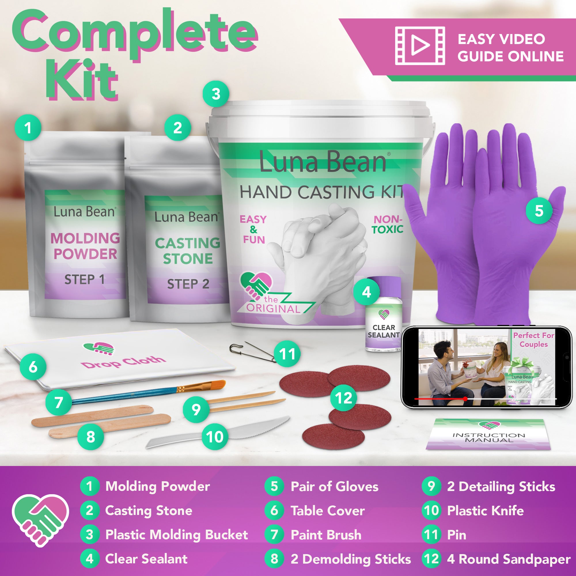 Luna Bean Couples Hand Casting Kit – The perfect for Valentine’s Day Gift, activity, and keepsake, all in one!