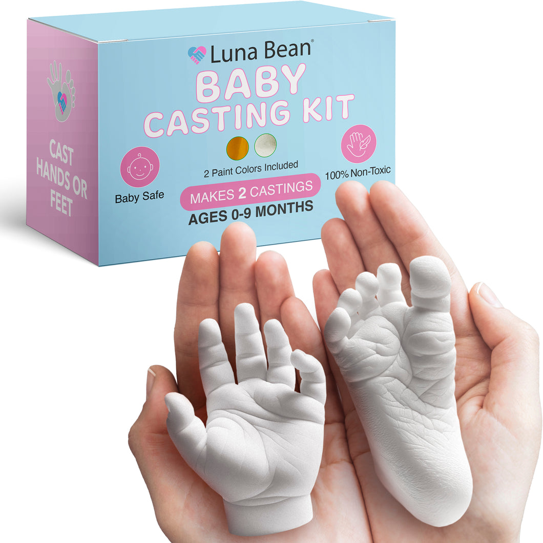 Luna Bean Baby Keepsake Hand Casting Kit - Plaster Hand Molding Casting Kit for Infant Hand & Foot Molding - Baby Casting Kit for First Birthday, Christmas & Newborn Gifts - (Clear Sealant - Gloss)