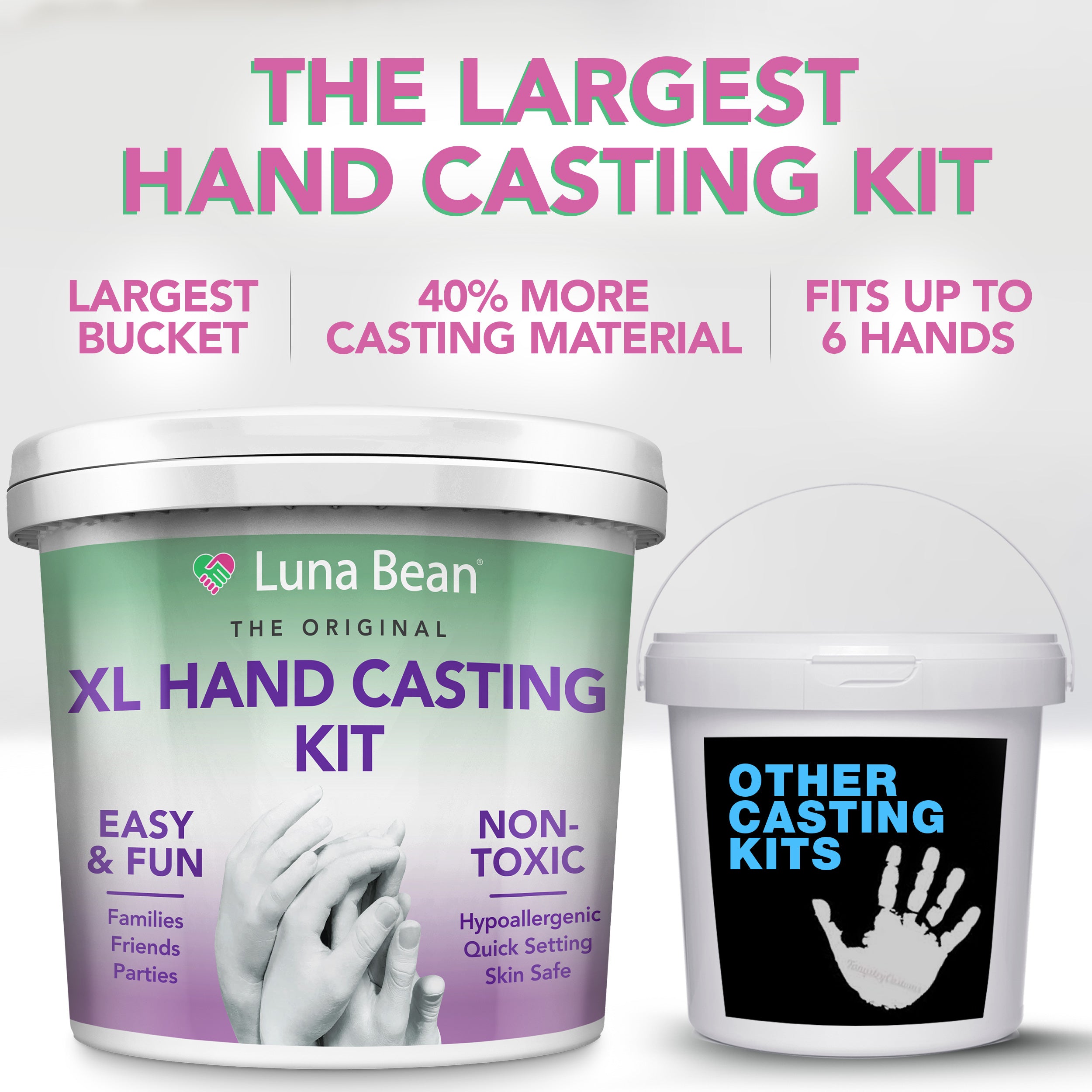 Luna Bean XL Family Hand Casting Kit – Extra Large Hand Mold Kit for Families, Casts Up to 6 Hands – Unique Family Gifts Ideas, Parents, Grandparents &amp; Keepsake Memorial