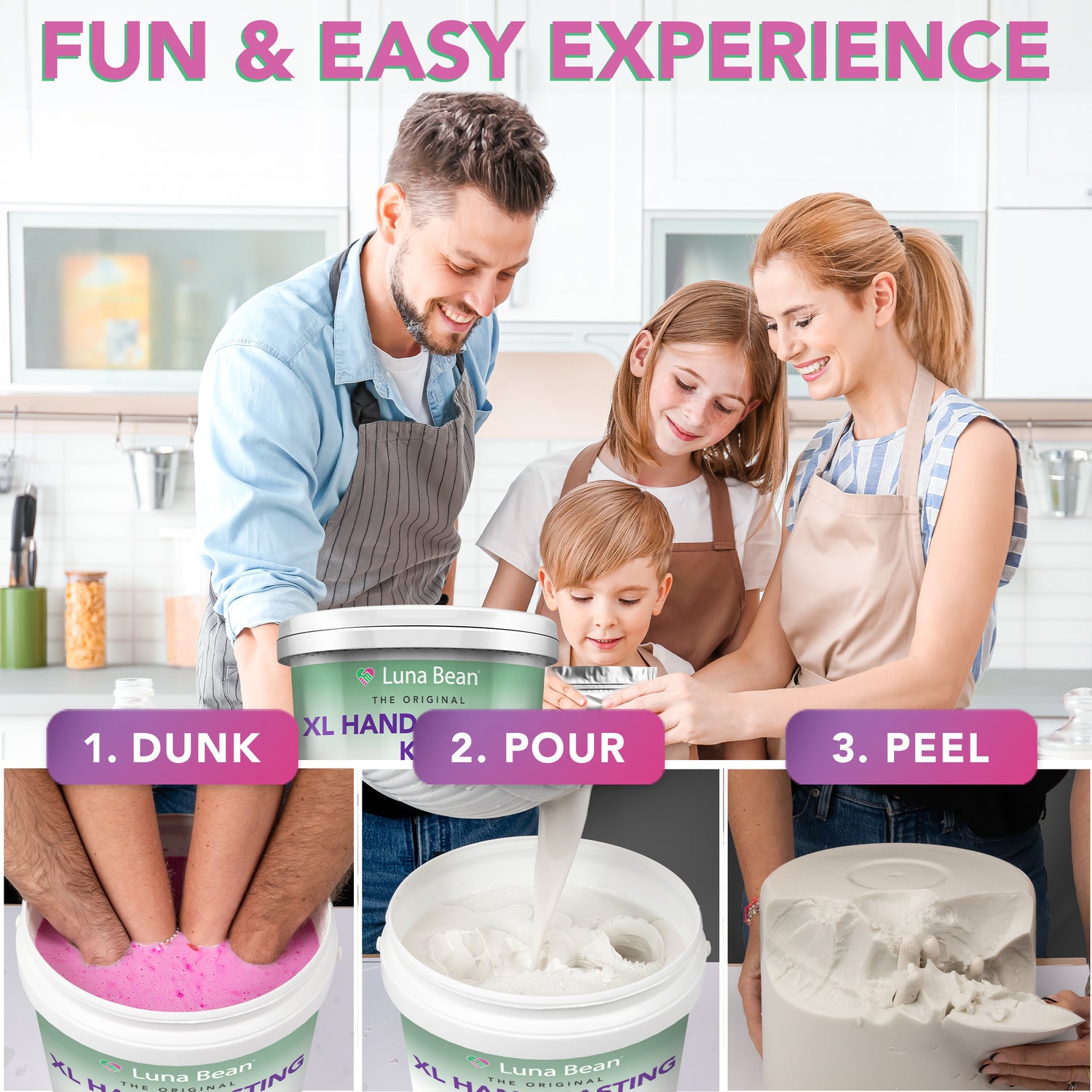 Luna Bean XL Family Hand Casting Kit – Extra Large Hand Mold Kit for Families, Casts Up to 6 Hands – Unique Family Gifts Ideas, Parents, Grandparents &amp; Keepsake Memorial