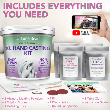 Luna Bean XL Family Hand Casting Kit – Extra Large Hand Mold Kit for Families, Casts Up to 6 Hands – Unique Family Gifts Ideas, Parents, Grandparents &amp; Keepsake Memorial