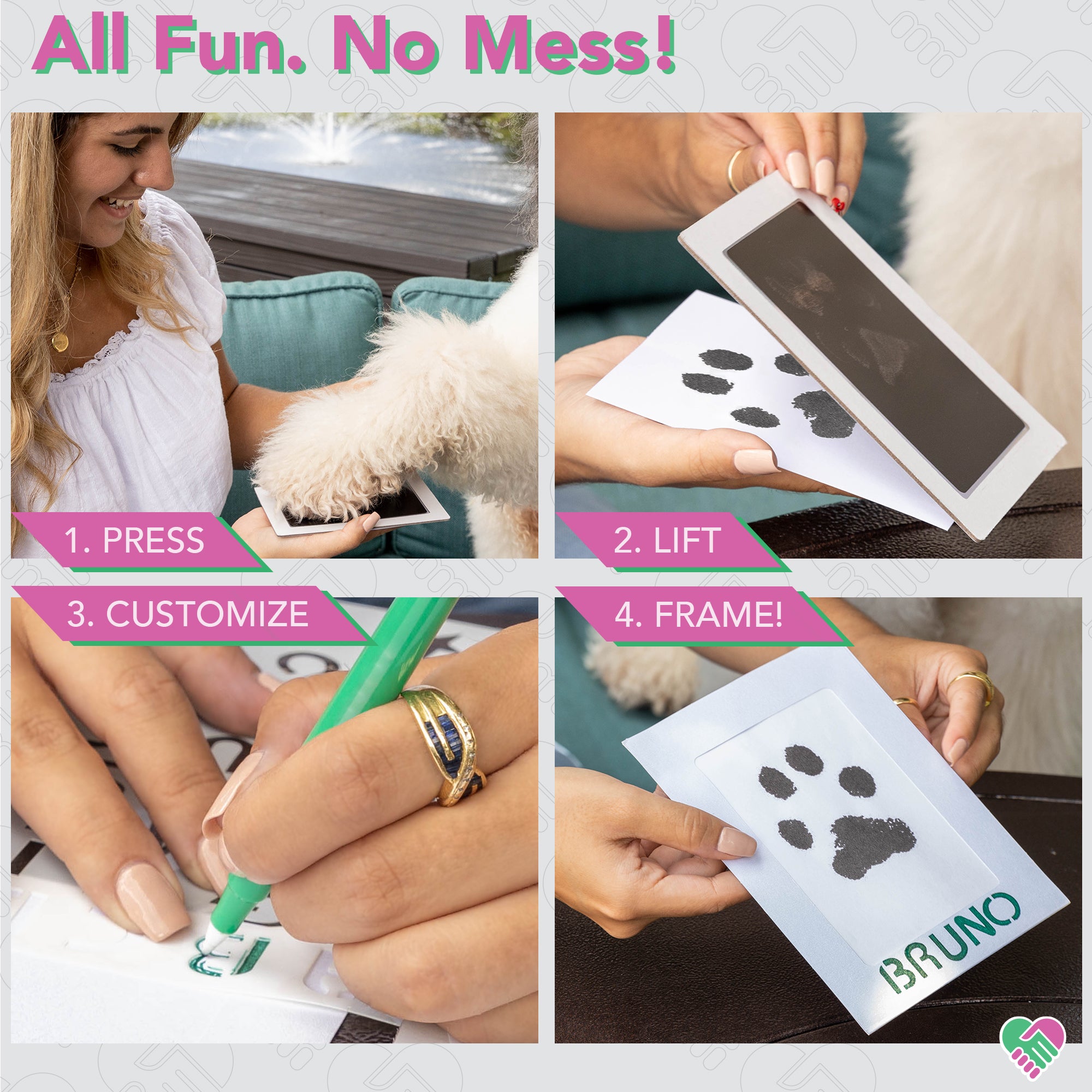 Luna Bean Inkless Pet Paw Print Kit – Mess-Free 14-piece set includes Frames and Fridge Magnets