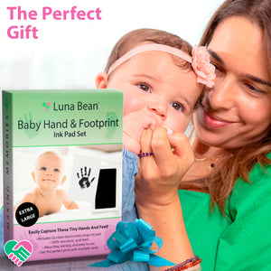 Luna Bean Baby Hand and Footprint Kit - Non-Toxic Baby Keepsake Inkless Hand and Footprint Kit -13 Piece Baby Footprint Kit Clean Touch Ink Pad for Baby Shower, Gender Reveal Gift & Newborn Keepsake