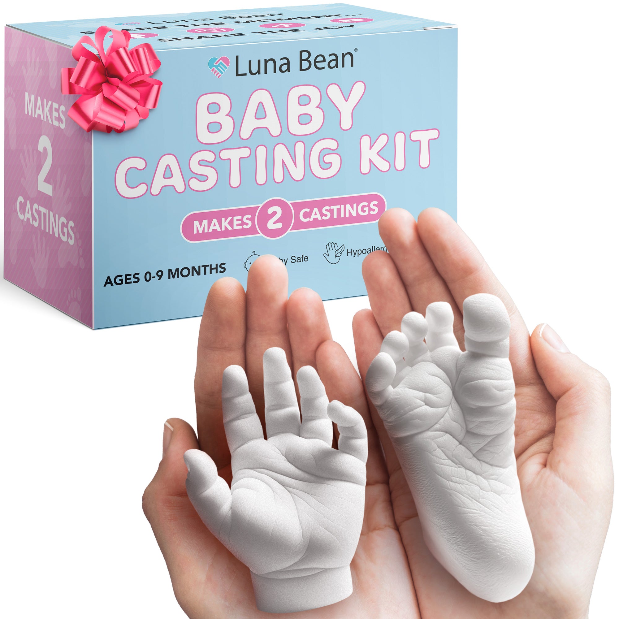 Luna Bean Baby Footprint and Hand Casting Kit (2 Pack) Personalized Baby Gifts for New Mom - Infant Newborn Foot Handprint Keepsake Mom to Be Gift