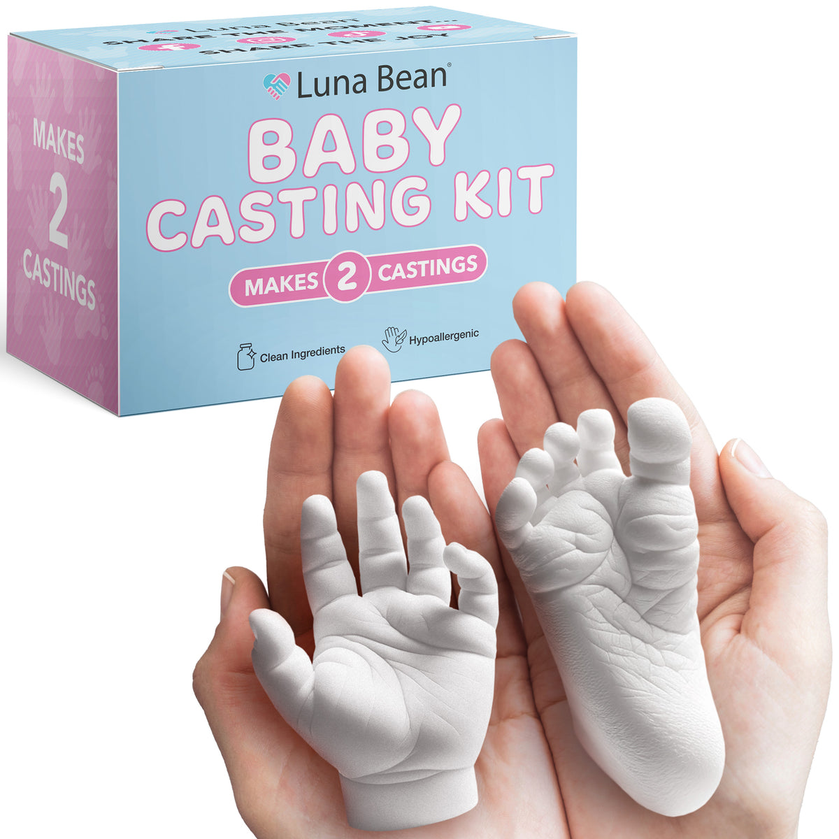 Luna Bean Baby Casting Kit - Hand &amp; Foot Keepsake Mold, 2pc, New Mom Gift The original baby casting kit - captures newborn hand &amp; foot forever. Non-toxic, safe, easy - perfect new mom gift