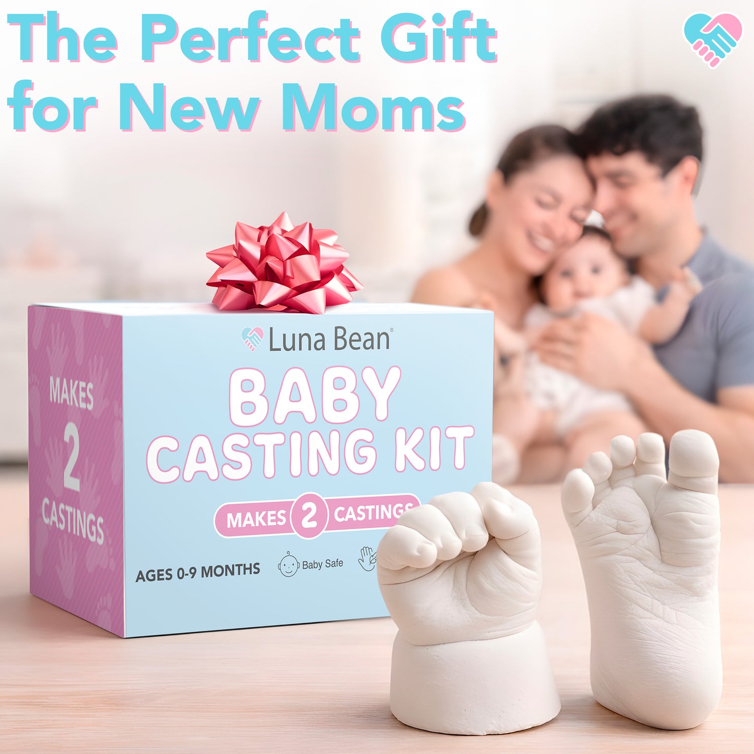 Luna Bean Baby Footprint and Hand Casting Kit (2 Pack) Personalized Baby Gifts for New Mom - Infant Newborn Foot Handprint Keepsake Mom to Be Gift