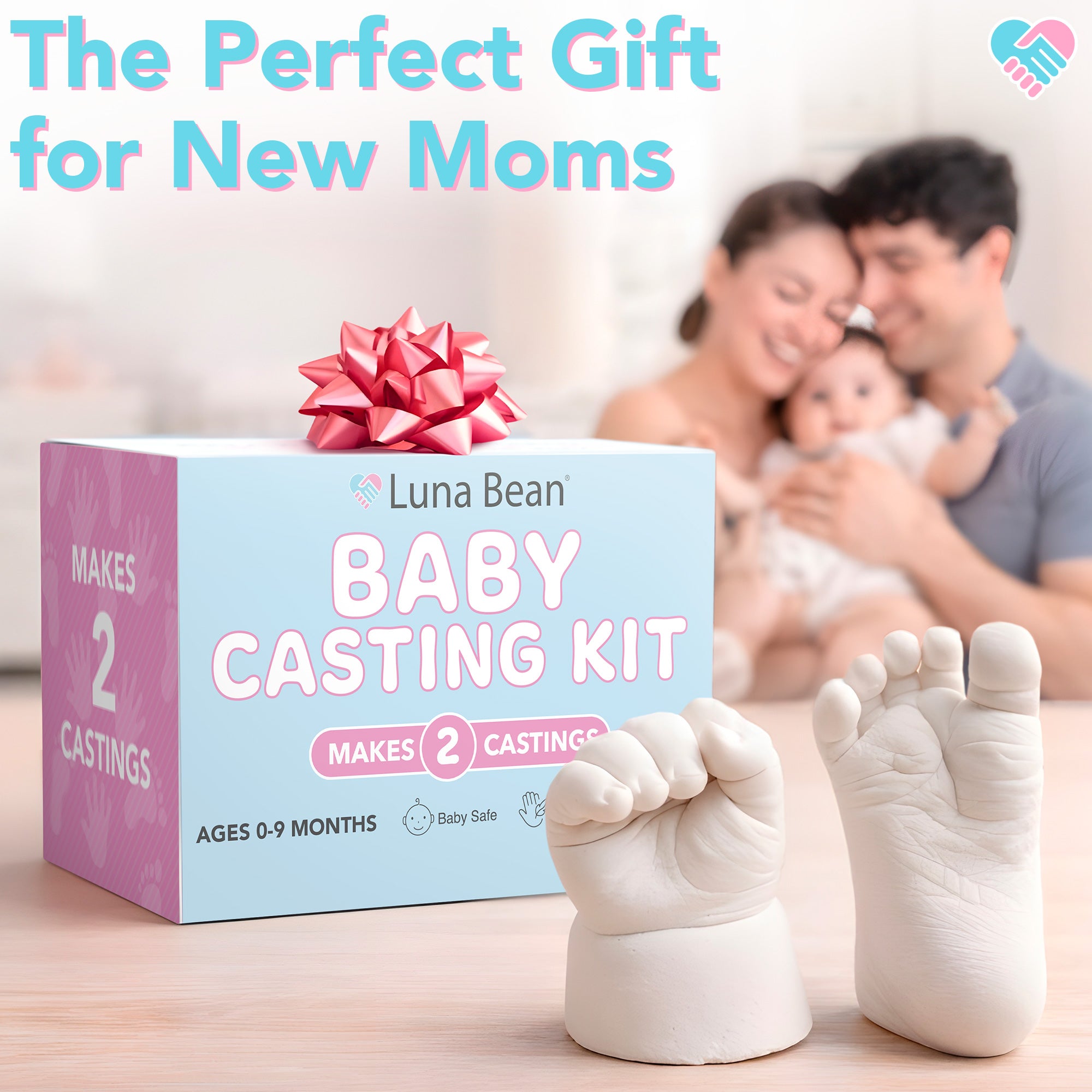 Luna Bean Baby Footprint and Hand Casting Kit (2 Pack) Personalized Baby Gifts for New Mom - Infant Newborn Foot Handprint Keepsake Mom to Be Gift