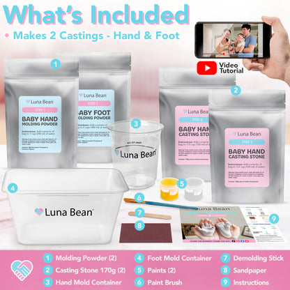 Luna Bean Baby Casting Kit - Hand &amp; Foot Keepsake Mold, 2pc, New Mom Gift The original baby casting kit - captures newborn hand &amp; foot forever. Non-toxic, safe, easy - perfect new mom gift