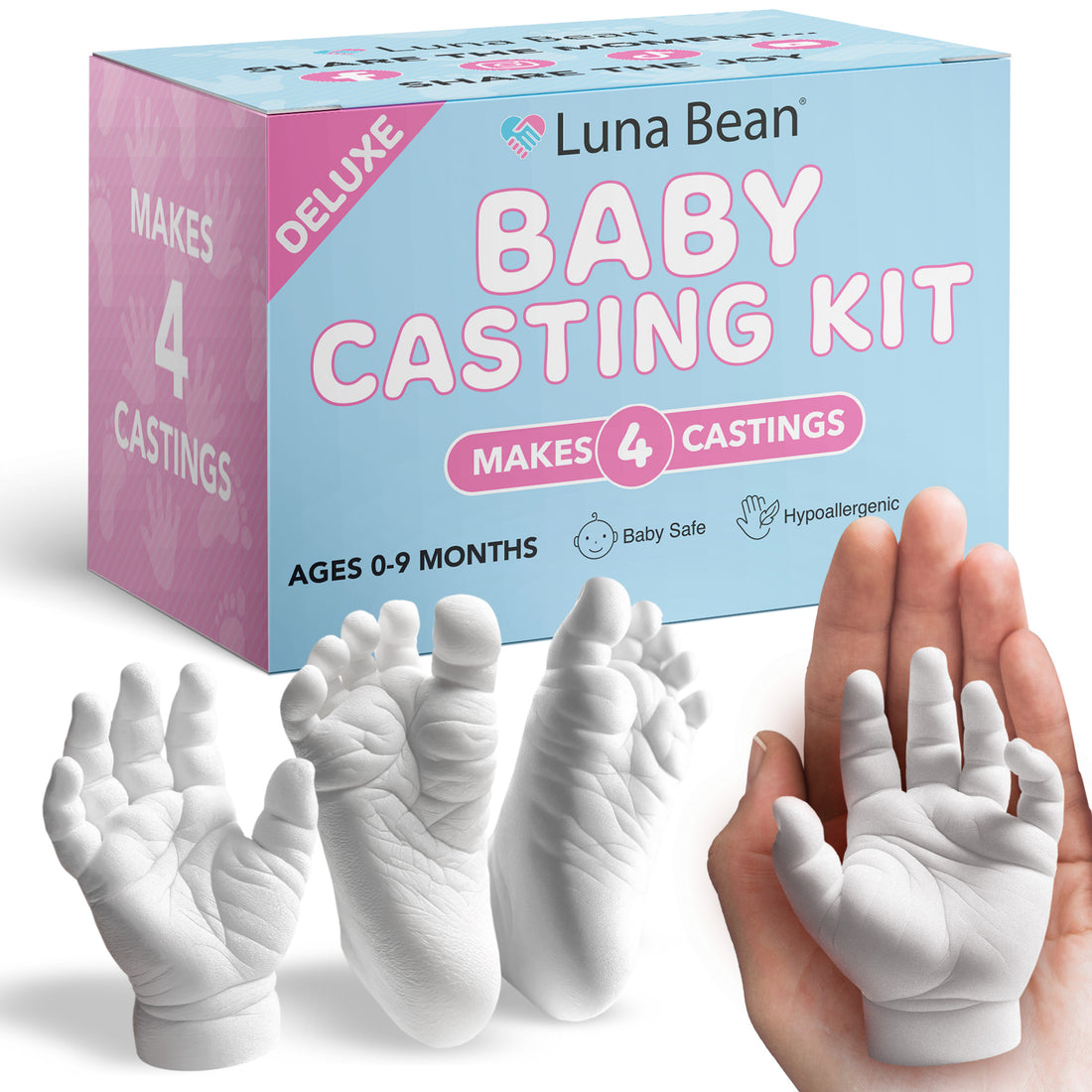 Luna Bean Baby Footprint &amp; Hand Casting Kit (4 Pack) Newborn Keepsake Foot Hand Mold Kit - Baby Shower New Mom Gifts