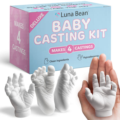 Luna Bean Baby Casting Kit - Hand &amp; Foot Keepsake Mold, 4pc, New Mom Gift The original baby casting kit - captures newborn hand &amp; foot forever. Non-toxic. Makes 2 sets: one to keep, one to gift