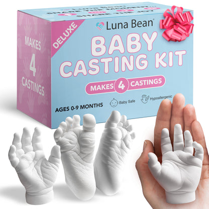 Luna Bean Baby Footprint &amp; Hand Casting Kit (4 Pack) Newborn Keepsake Foot Hand Mold Kit - Baby Shower New Mom Gifts