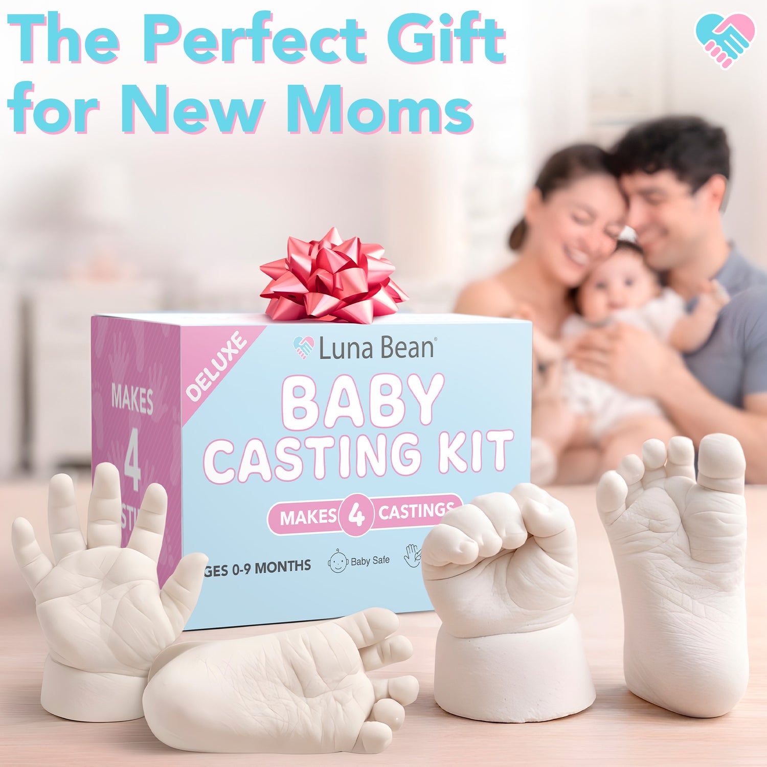 Luna Bean Baby Footprint &amp; Hand Casting Kit (4 Pack) Newborn Keepsake Foot Hand Mold Kit - Baby Shower New Mom Gifts
