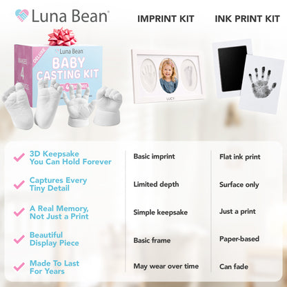 Luna Bean Baby Casting Kit - Hand &amp; Foot Keepsake Mold, 4pc, New Mom Gift The original baby casting kit - captures newborn hand &amp; foot forever. Non-toxic. Makes 2 sets: one to keep, one to gift