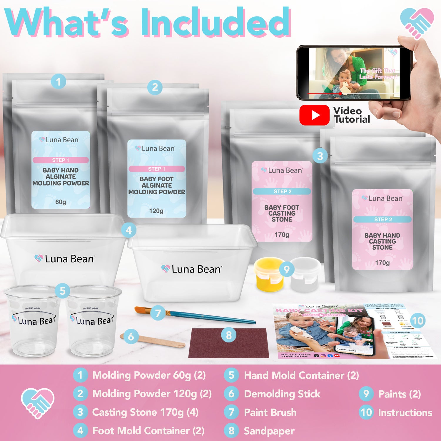 Luna Bean Baby Footprint &amp; Hand Casting Kit (4 Pack) Newborn Keepsake Foot Hand Mold Kit - Baby Shower New Mom Gifts