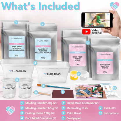 Luna Bean Baby Footprint &amp; Hand Casting Kit (4 Pack) Newborn Keepsake Foot Hand Mold Kit - Baby Shower New Mom Gifts