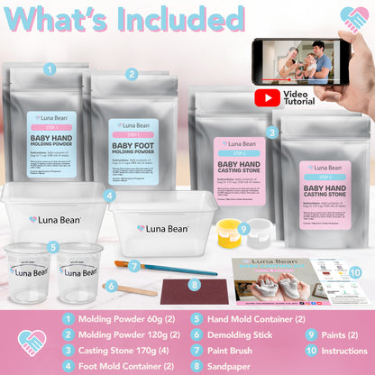 Luna Bean Baby Casting Kit - Hand &amp; Foot Keepsake Mold, 4pc, New Mom Gift The original baby casting kit - captures newborn hand &amp; foot forever. Non-toxic. Makes 2 sets: one to keep, one to gift