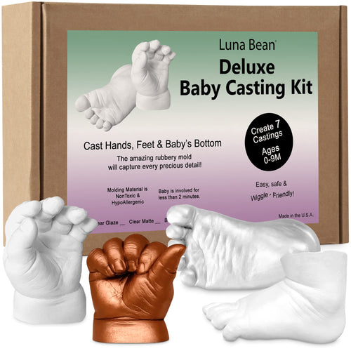 Luna Bean Deluxe Baby Keepsake Hand Casting Kit - Plaster Hand Mold Casting Kit for Infant Hand & Foot Mold - Baby Casting Kit for First Birthday, Christmas & Newborn Gifts - (Clear Sealant - Matte)
