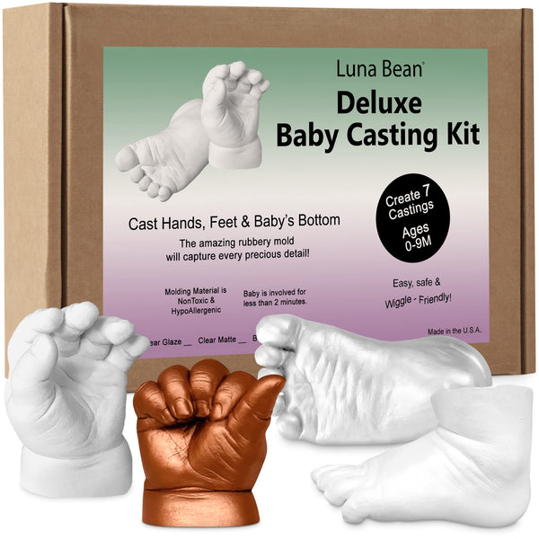 Luna Bean Deluxe Baby Keepsake Hand Casting Kit - Plaster Hand Mold Casting Kit for Infant Hand & Foot Mold - Baby Casting Kit for First Birthday, Christmas & Newborn Gifts - (Clear Sealant - Matte)